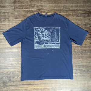 Lands’ End Vintage Sailboat Shirt size XL - Coastal Charm in Navy Blue